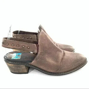 Womens cowboy booties 8 brown leather studded ankle strap boots southwestern